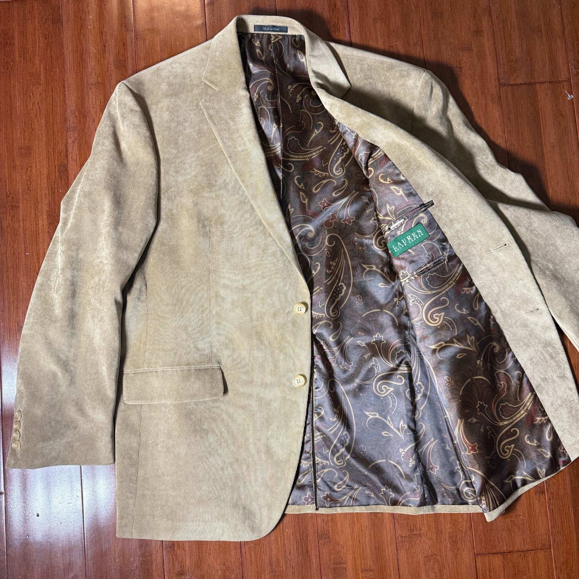 Lauren Ralph Lauren Corduroy Blazer Tan Paisley Lining Sport Coat 3