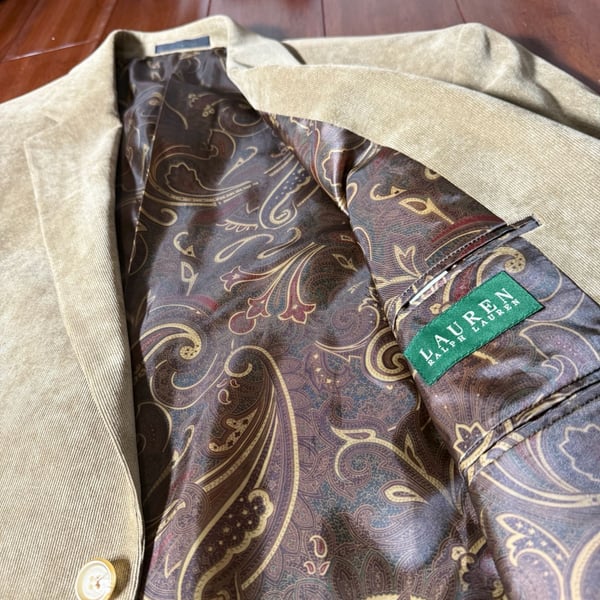 Lauren Ralph Lauren Corduroy Blazer Tan Paisley Lining Sport Coat