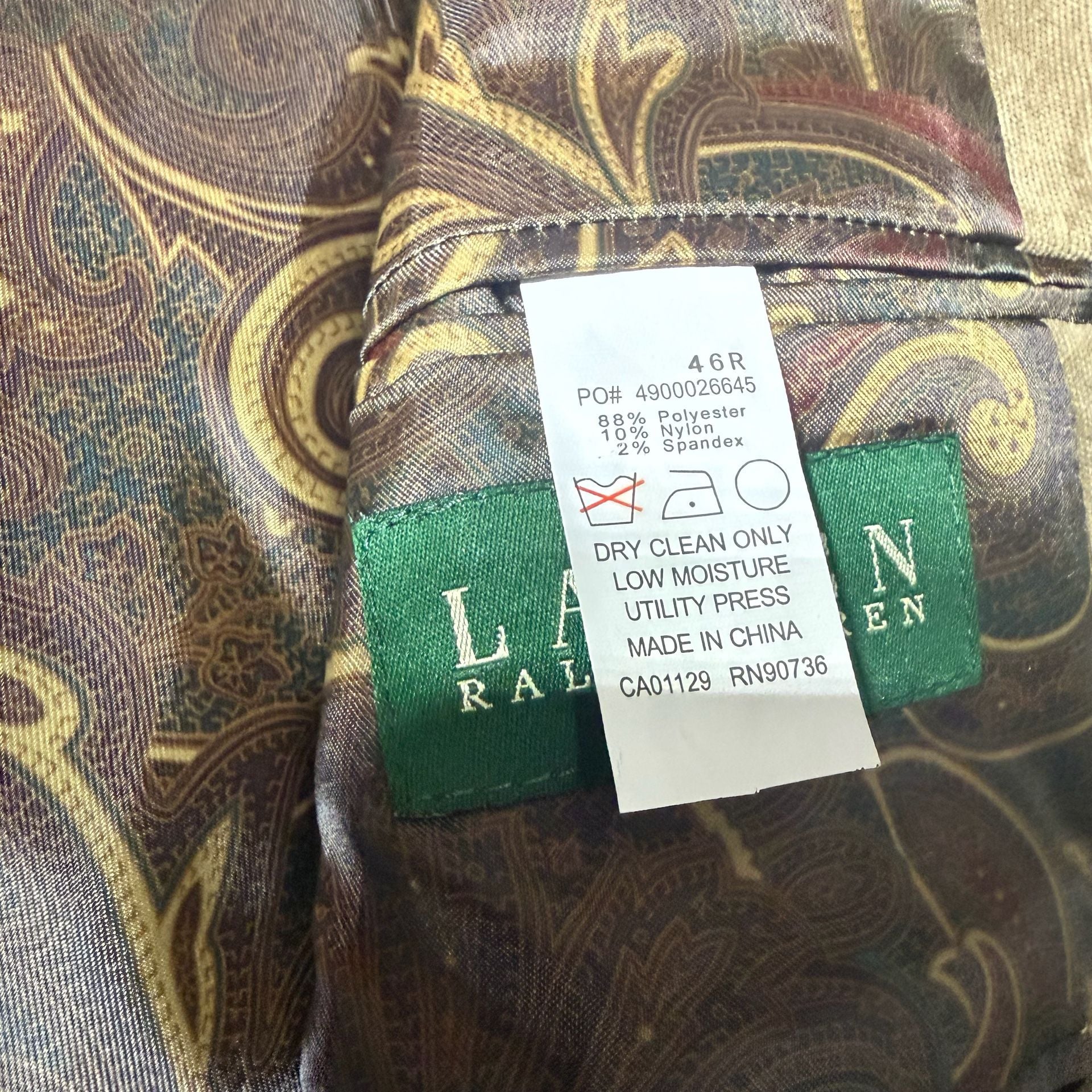 Lauren Ralph Lauren Corduroy Blazer Tan Paisley Lining Sport Coat 6