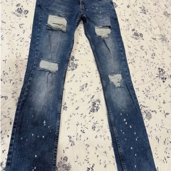 RONIR JEANS Model 301 Distressed Jeans Size 31 Paint Splatter