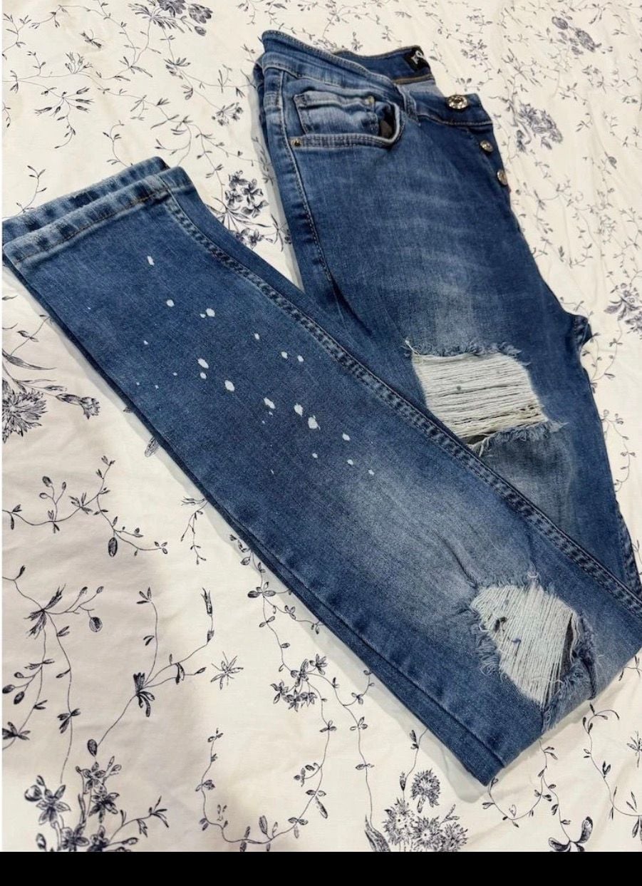 RONIR JEANS Model 301 Distressed Jeans Size 31 Paint Splatter 7