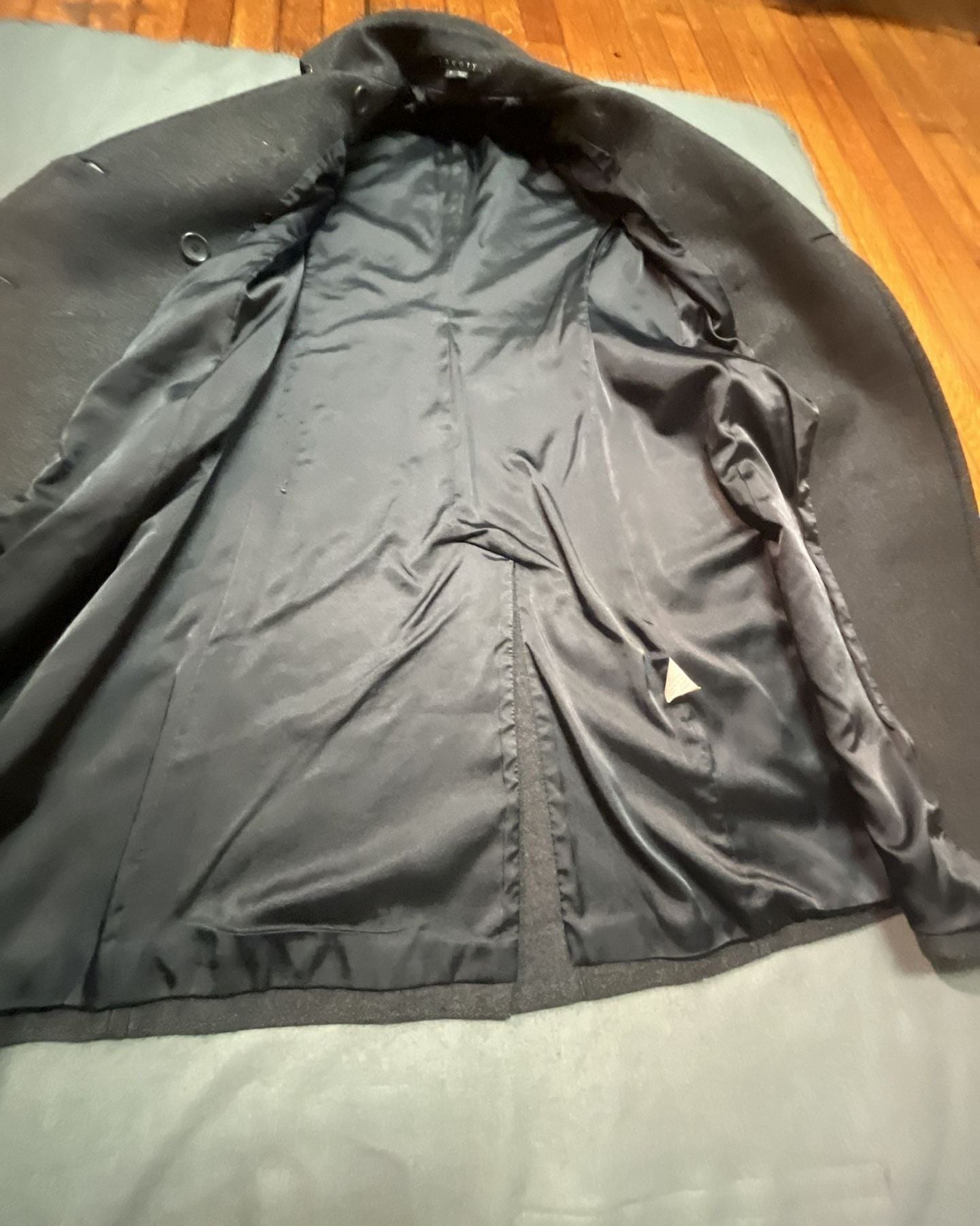 Theory Wool Blend Long Trench Coat Size P Charcoal Gray 6