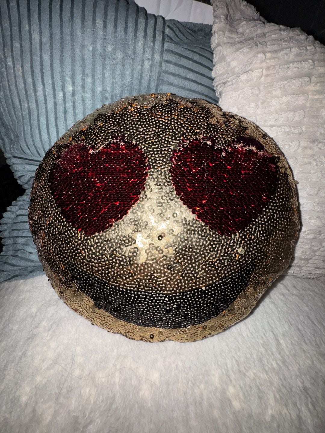 Emoji Sequin Heart Eyes Pillow 1