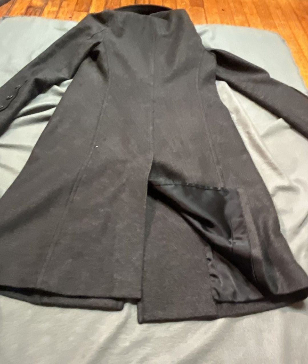 Theory Wool Blend Long Trench Coat Size P Charcoal Gray 9