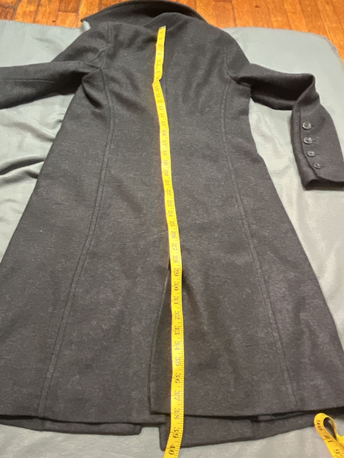 Theory Wool Blend Long Trench Coat Size P Charcoal Gray 13
