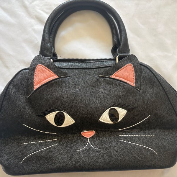 Sleepyville Critters Black Cat Face Satchel Handbag