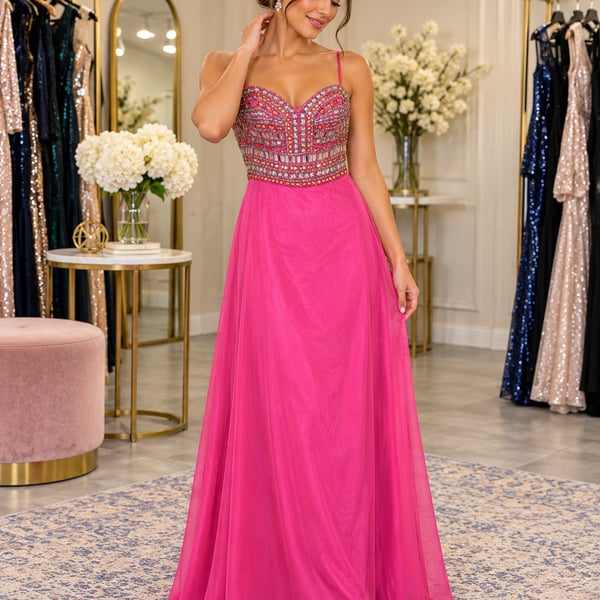 Maggie Sottero Fuchsia Pink Beaded Corset Prom Formal Evening Gown 