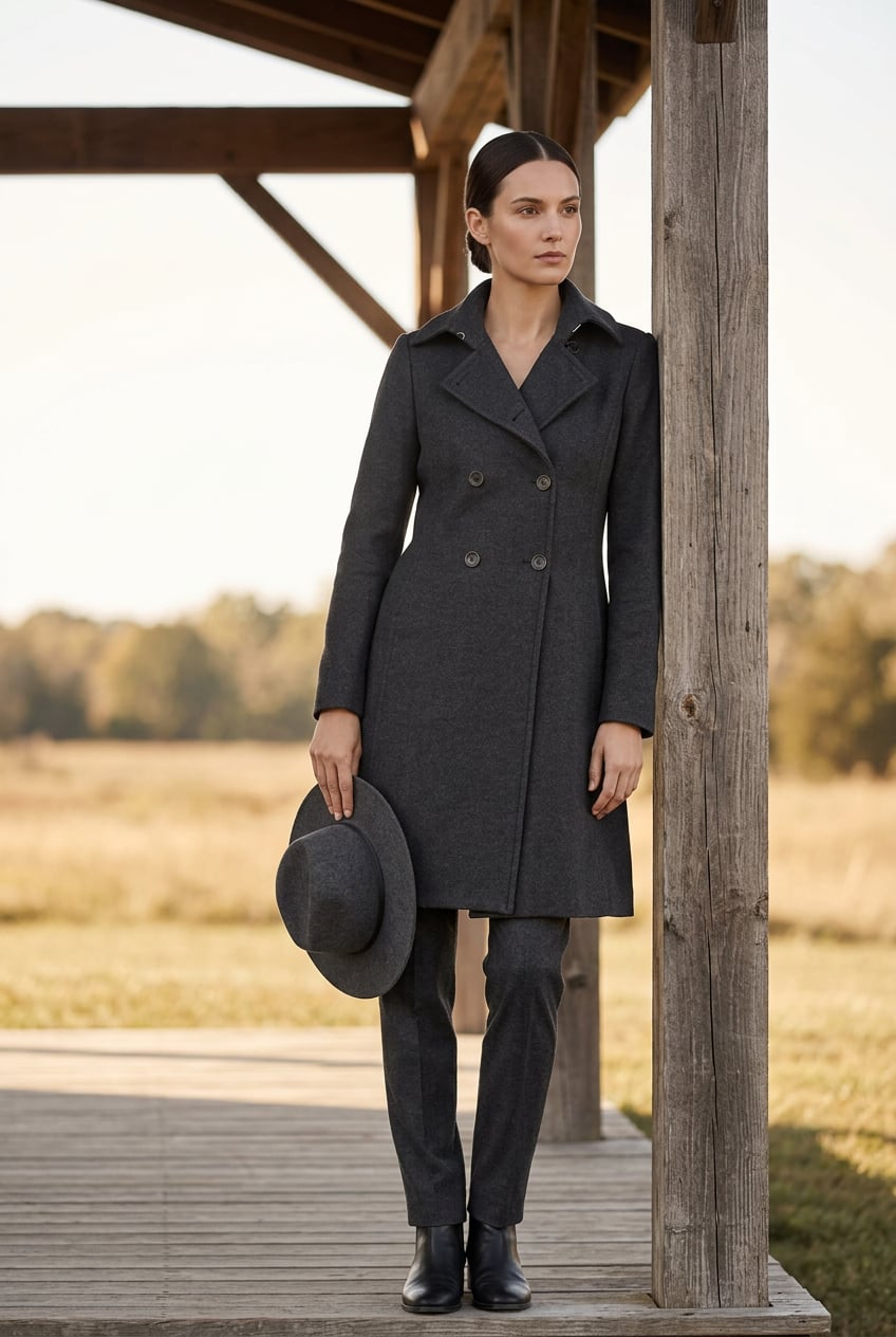 Theory Wool Blend Long Trench Coat Size P Charcoal Gray 2