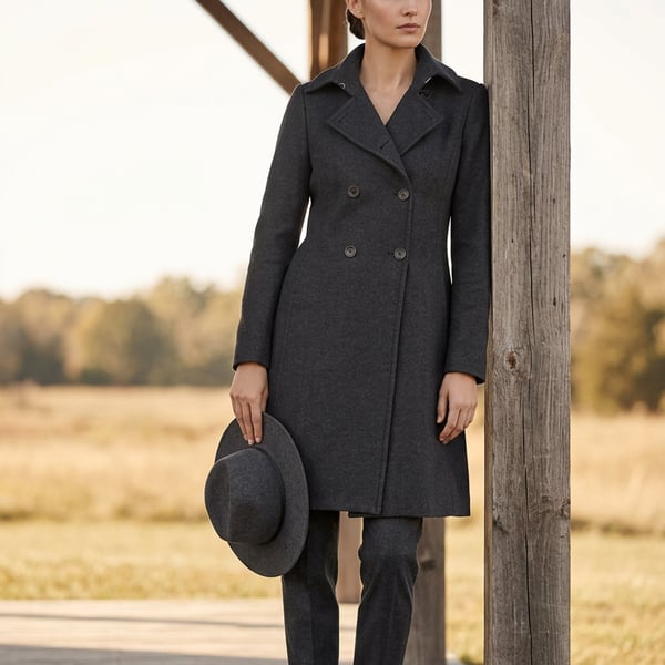 Theory Wool Blend Long Trench Coat Size P Charcoal Gray