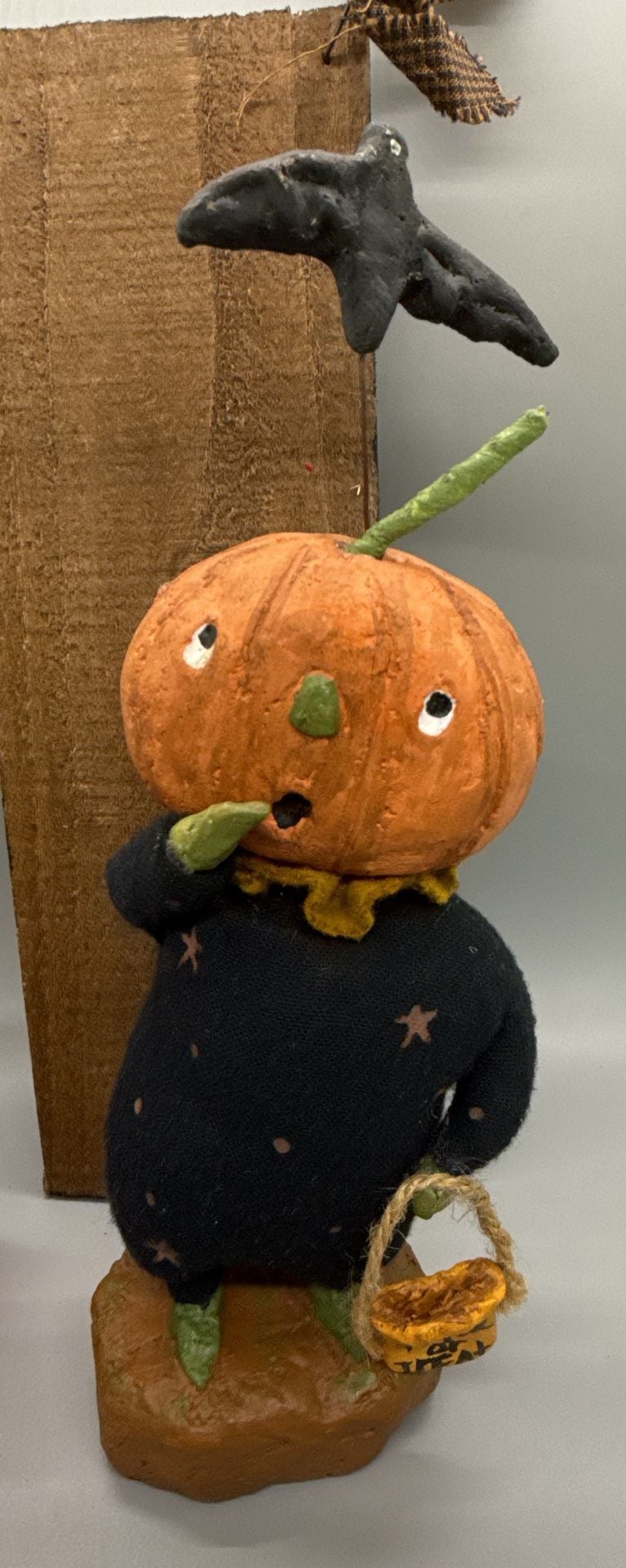 Primitive Folk Art Halloween Pumpkin Head Scarecrow Figurine Wood Decor Lot Vtg 5