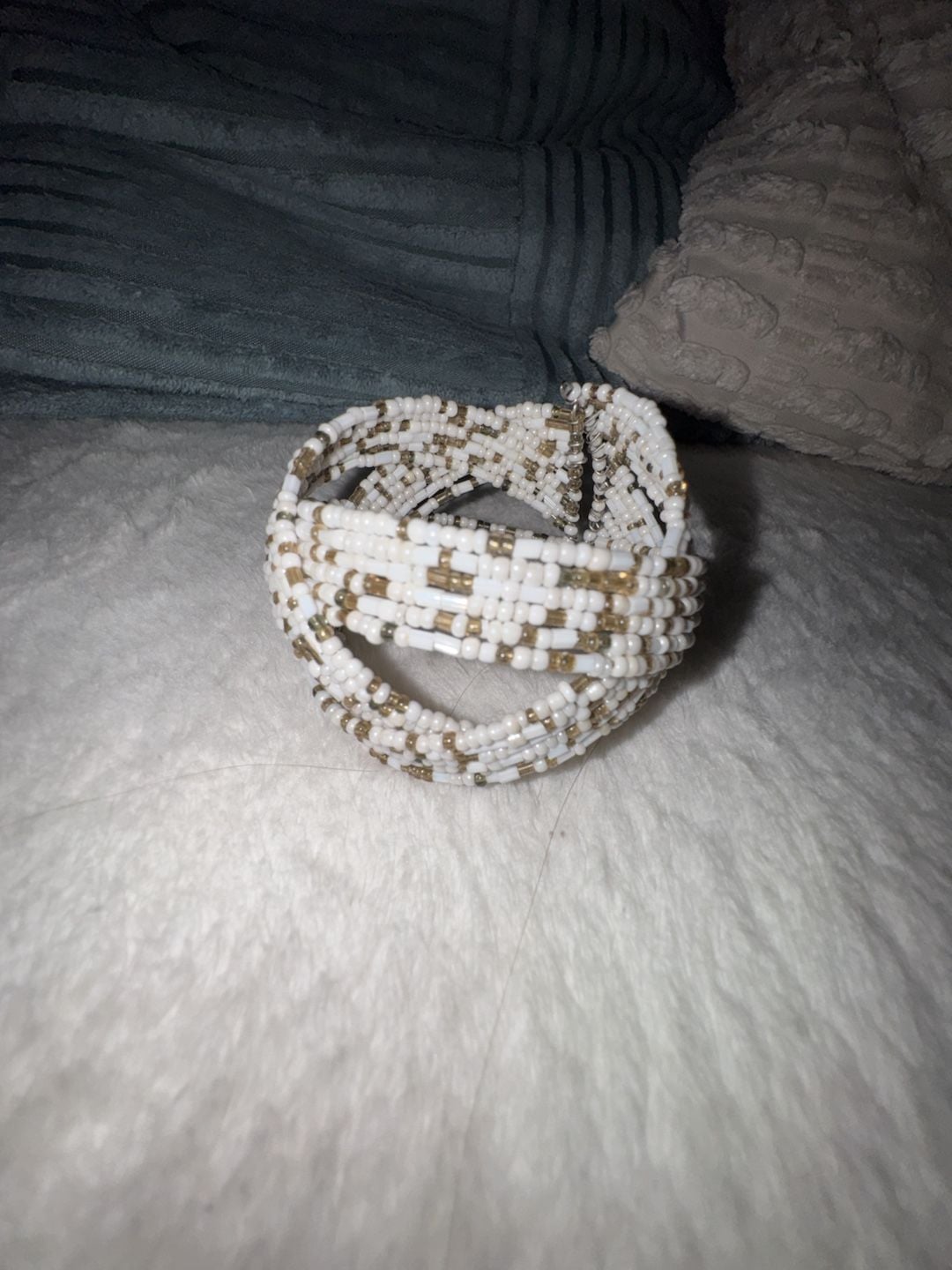 White Seed Bead Multi Strand Cuff Bracelet 2