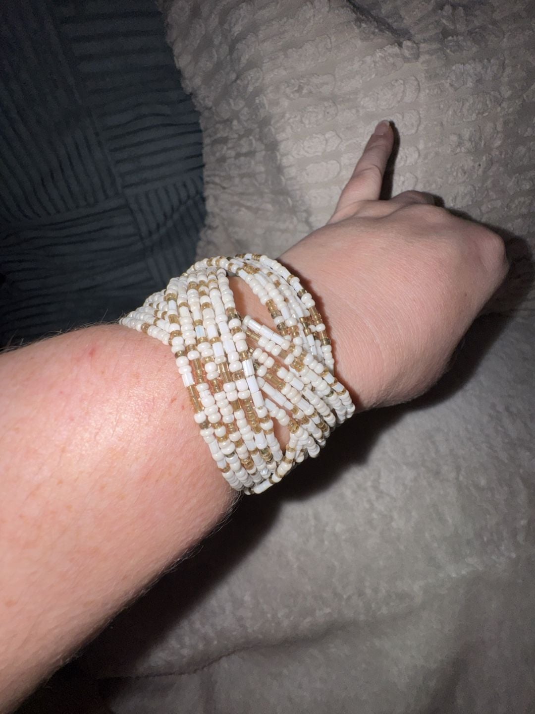 White Seed Bead Multi Strand Cuff Bracelet 3
