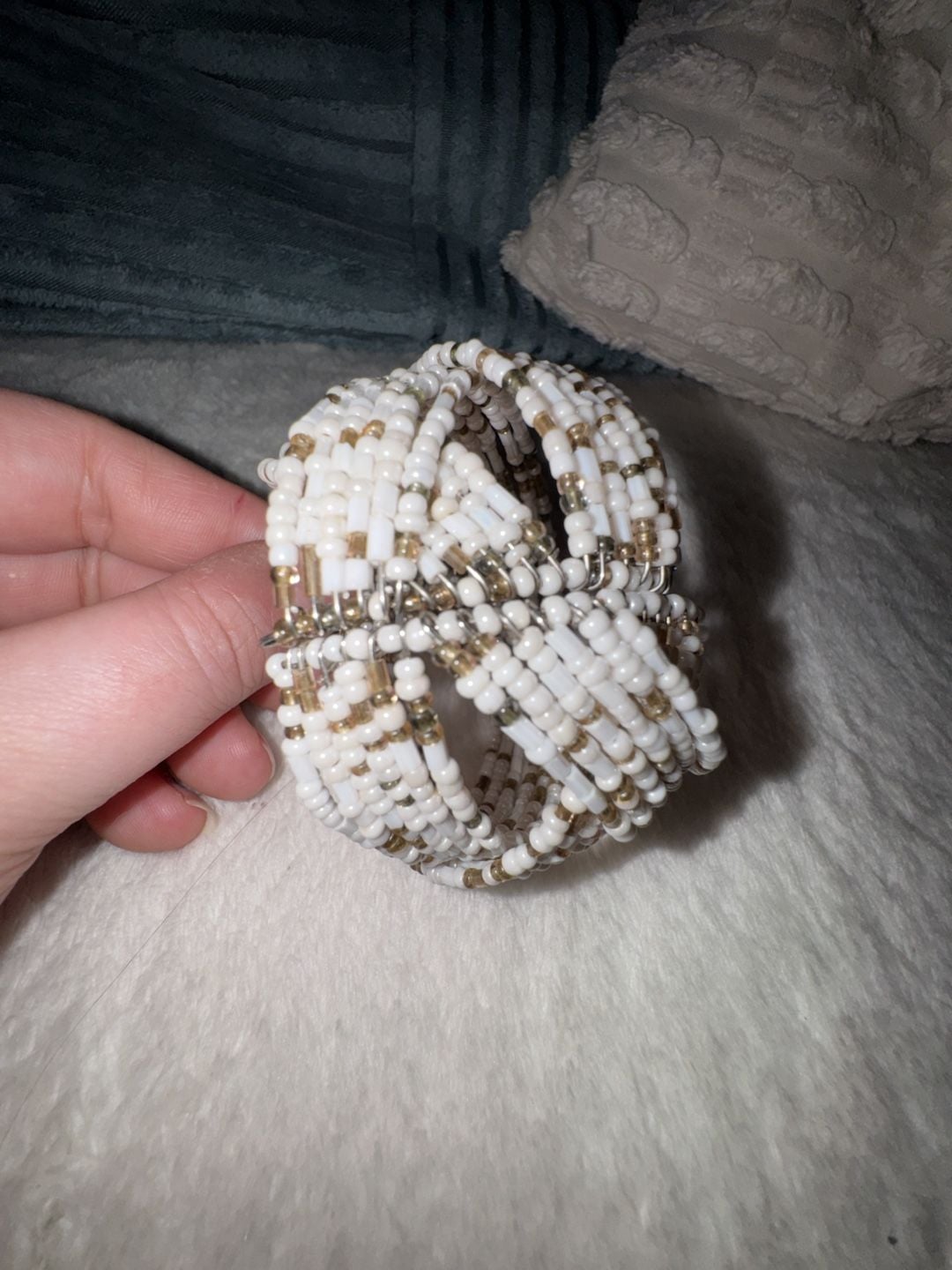 White Seed Bead Multi Strand Cuff Bracelet 4