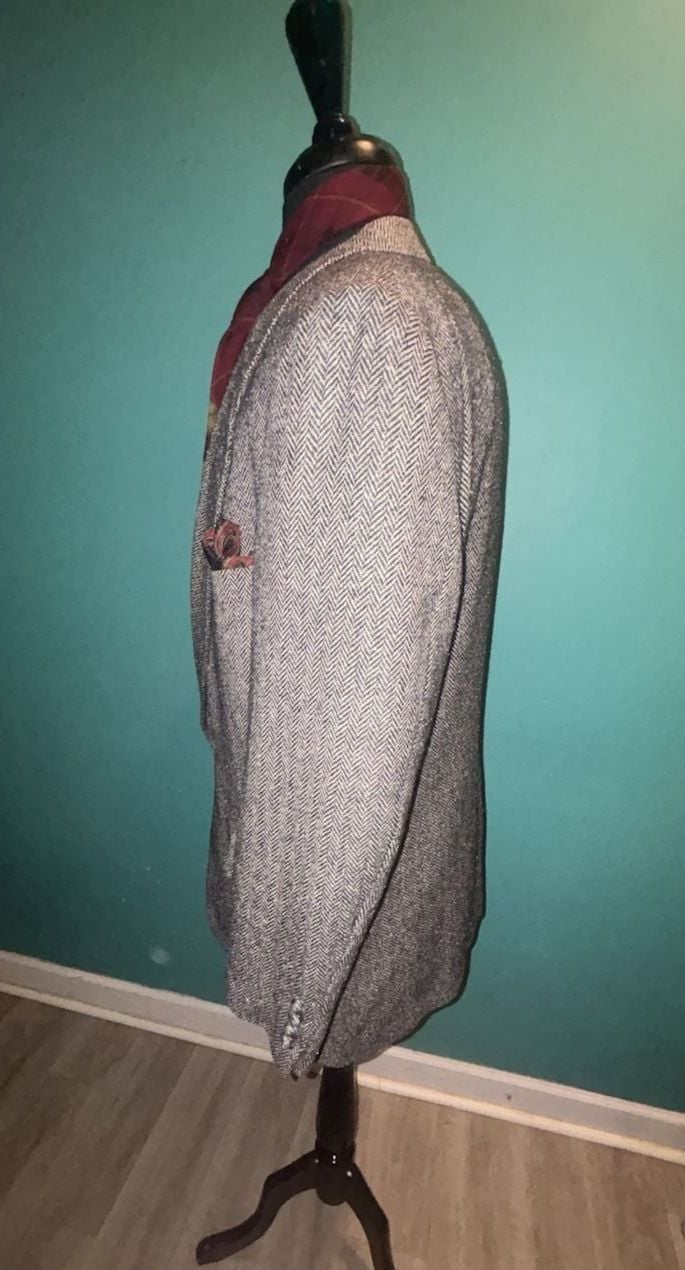 Hart Schaffner & Marx Sport Coat Size 44S Gray Herringbone Tweed Blazer 7