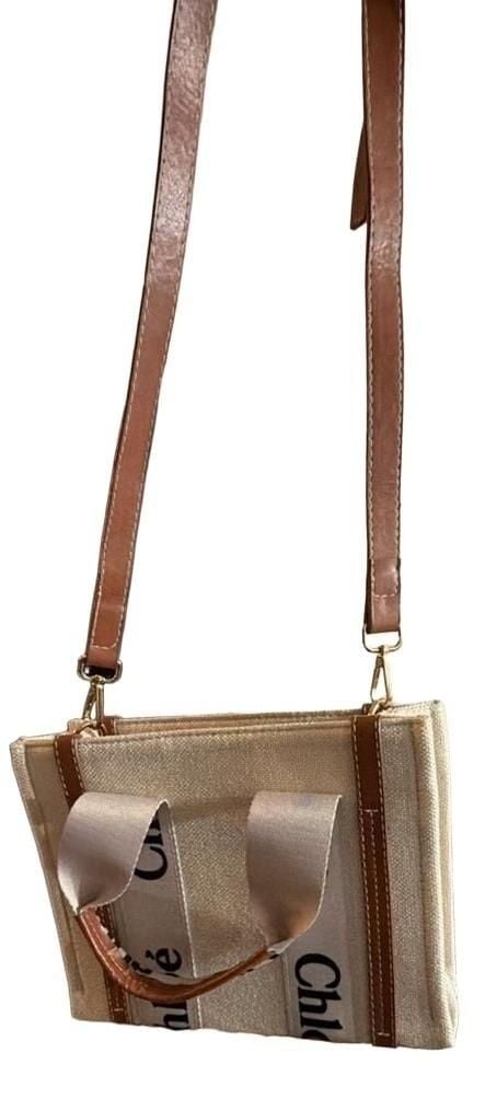 Chloé Woody Tote Bag Beige Linen 3