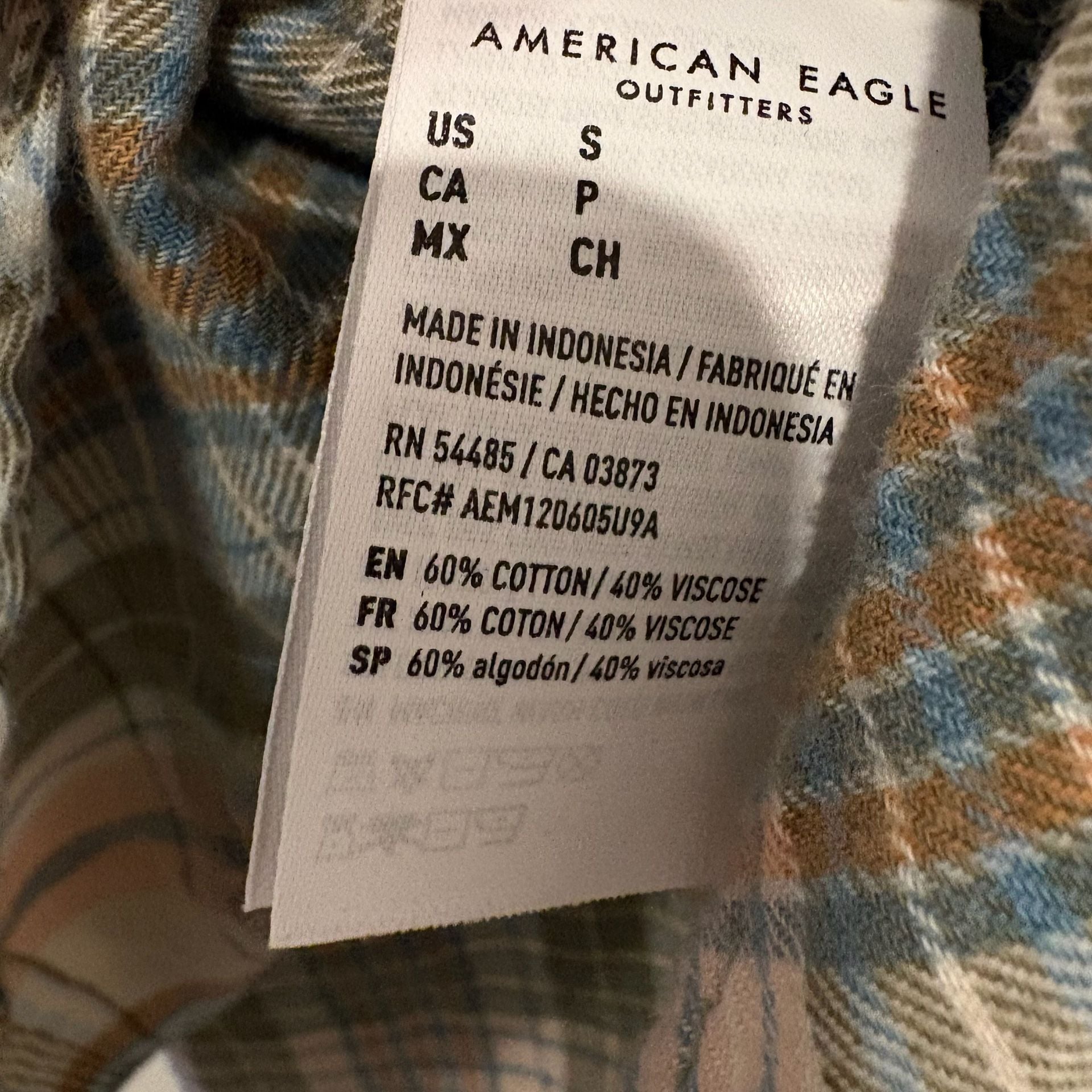 American Eagle Womens Small Plaid Pearl Snap Western Flannel Shirt Pink Blue 7