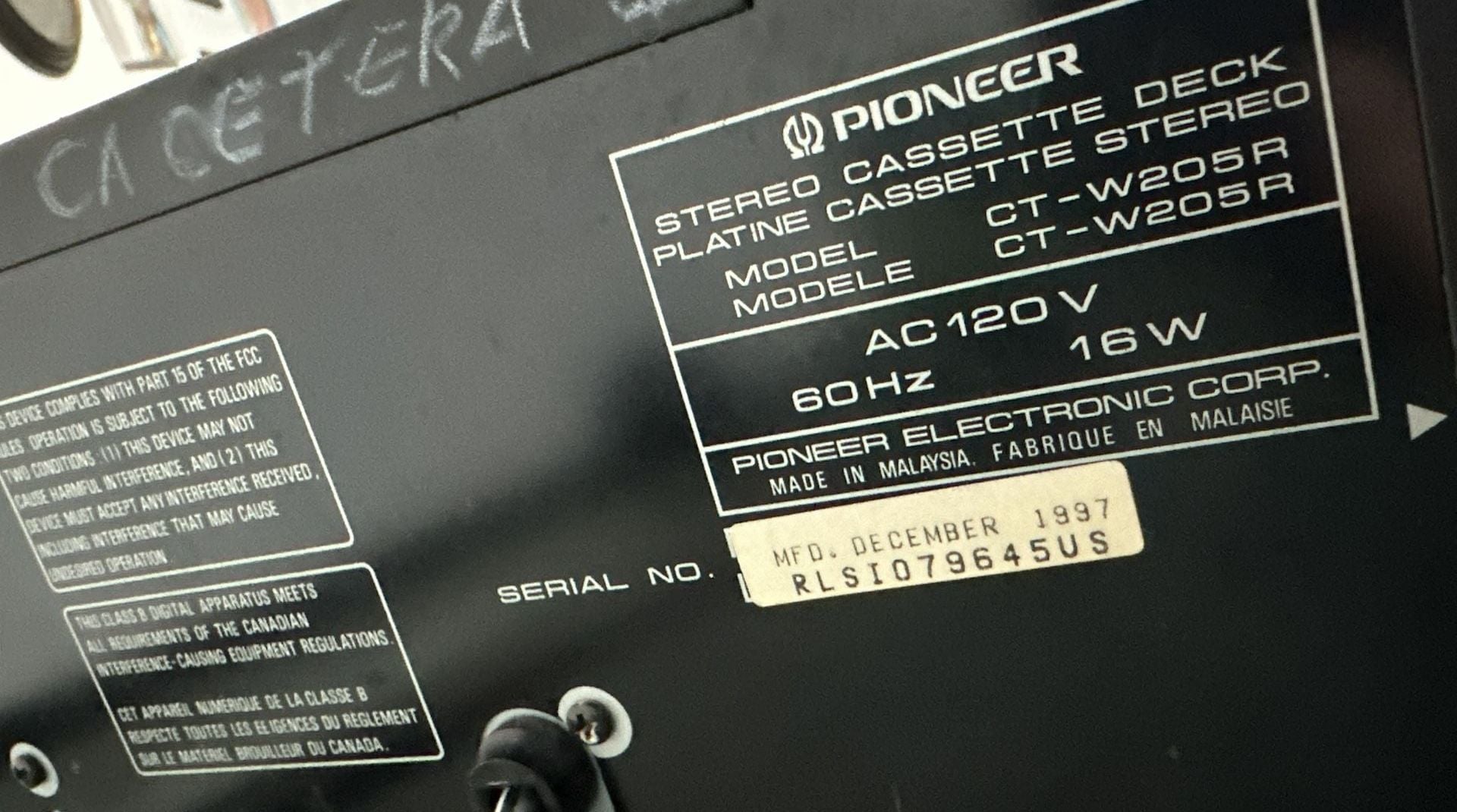 Pioneer CT-W205R Stereo Double Cassette Deck 10