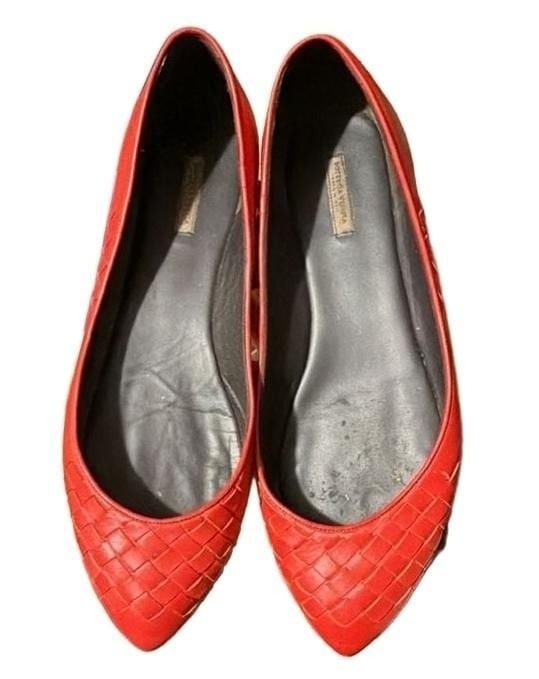 Bottega Veneta Intrecciato Woven Leather Flats Size 39 Red 2