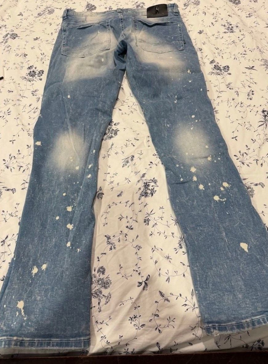Makobi Jeans Size 32x32 Distressed Bleached Paint Splatter Cargo Denim 9