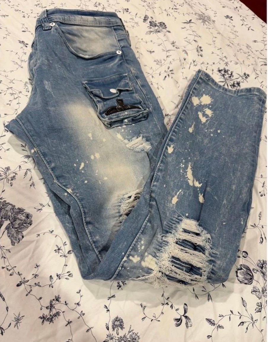 Makobi Jeans Size 32x32 Distressed Bleached Paint Splatter Cargo Denim 12