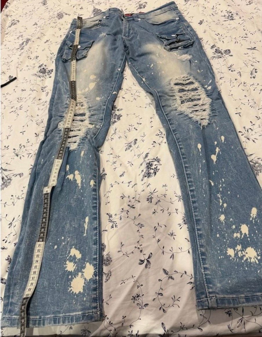 Makobi Jeans Size 32x32 Distressed Bleached Paint Splatter Cargo Denim 13