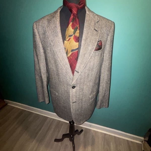 Norman Hilton Herringbone Wool Sport Coat Size 42 Regular Grey Tweed