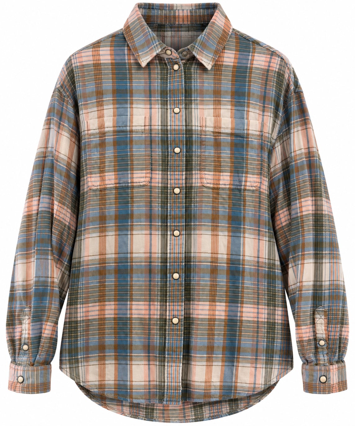 American Eagle Womens Small Plaid Pearl Snap Western Flannel Shirt Pink Blue 2