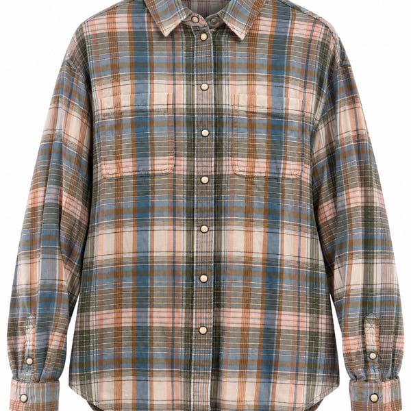 American Eagle Womens Small Plaid Pearl Snap Western Flannel Shirt Pink Blue