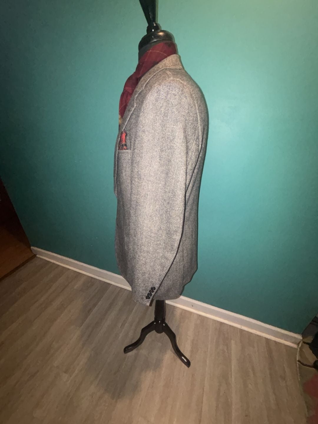 Norman Hilton Herringbone Wool Sport Coat Size 42 Regular Grey Tweed 7