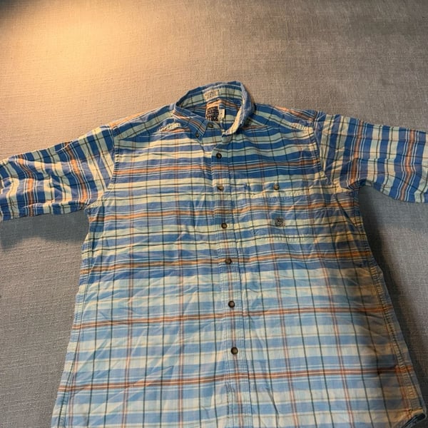 Rough Stock Plaid Short Sleeve Button-Down Shirt Size L Blue
