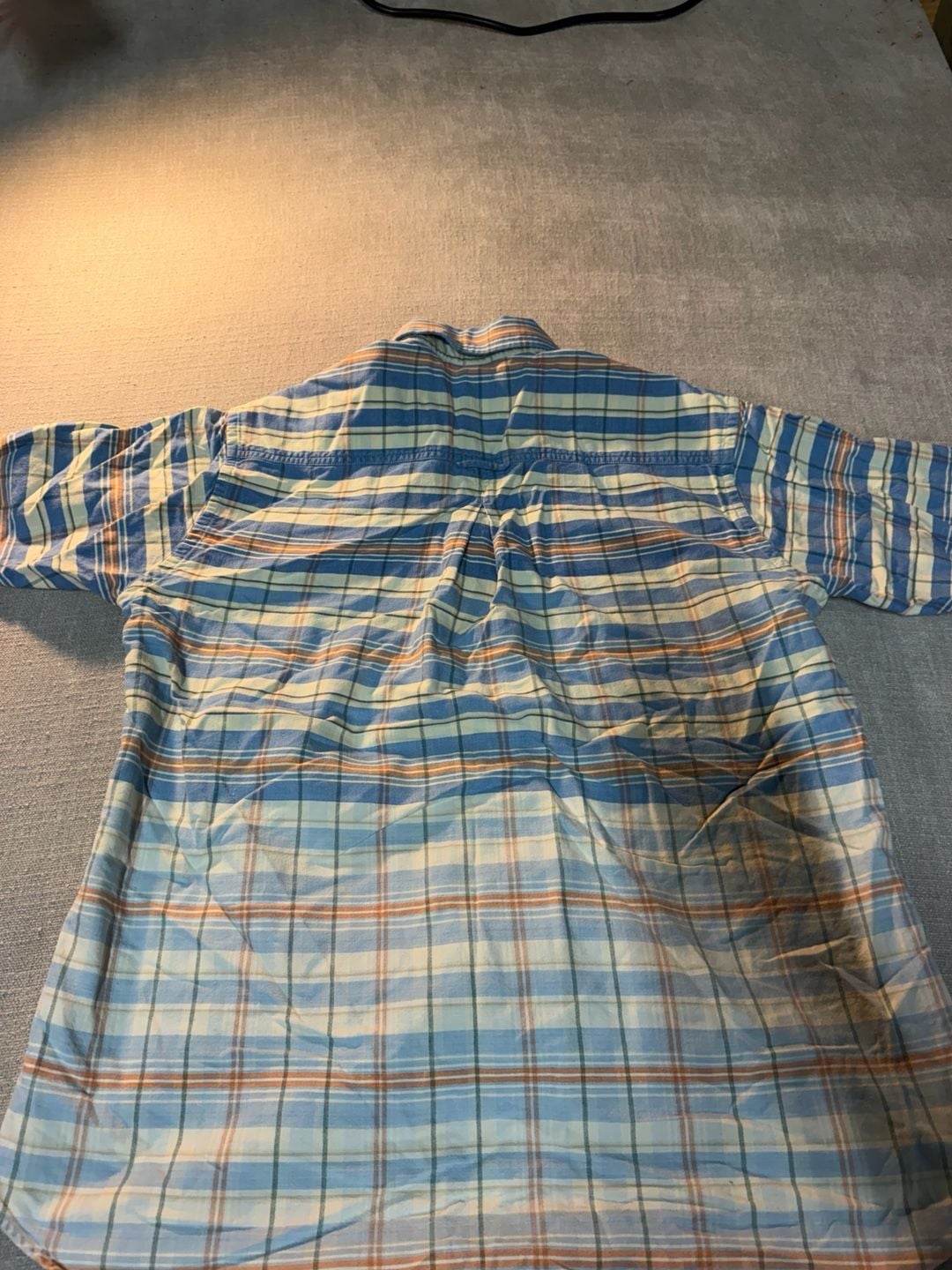 Rough Stock Plaid Short Sleeve Button-Down Shirt Size L Blue 8