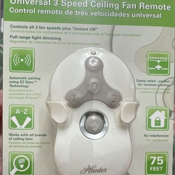 Hunter 99122 Universal 3 Speed Ceiling Fan Remote Control