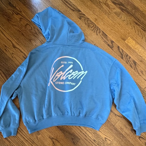 Volcom Hoodie Size L Blue Cropped Sweatshirt