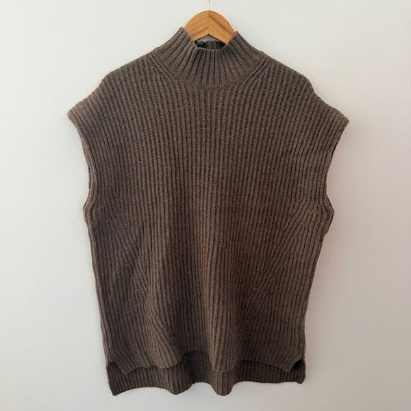 Ganni Mock Neck Ribbed Knit Sweater Vest Size M Brown