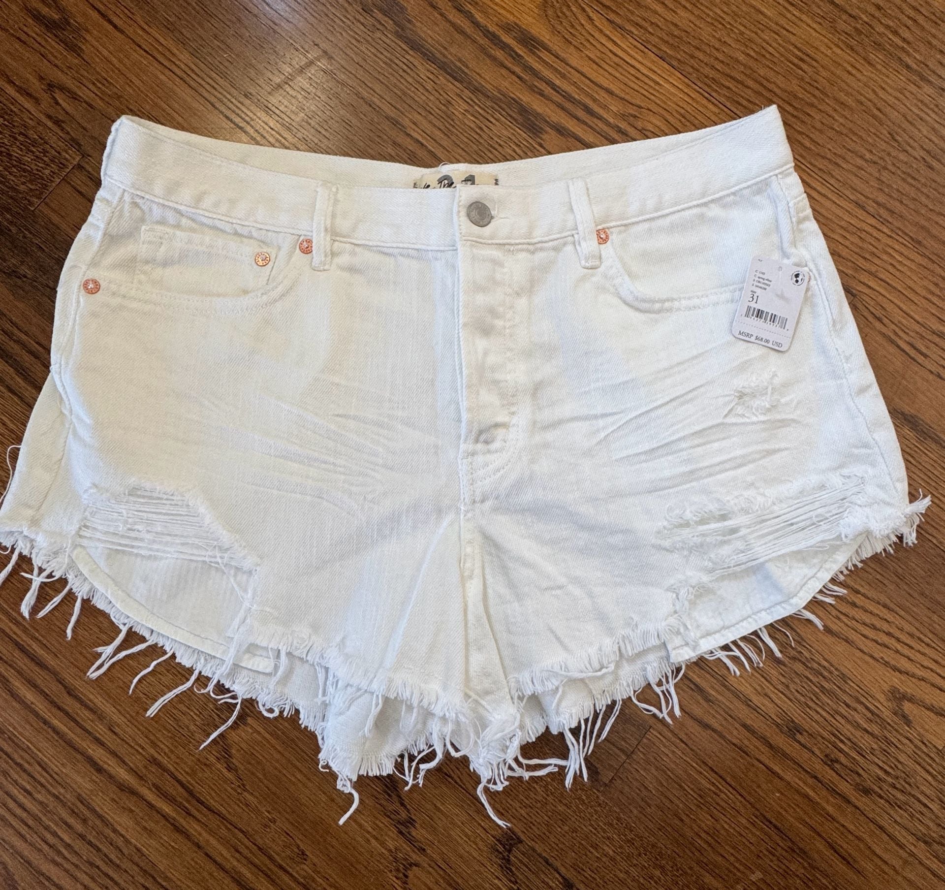 Free People Loving Good Vibrations Cut-Off Denim Shorts Size 31 White 2