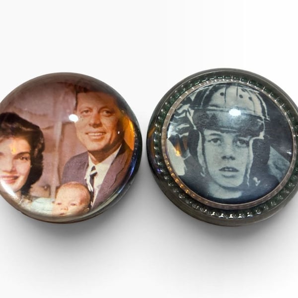 Vintage JFK Family & John-John Pilot Photo Paperweight Set