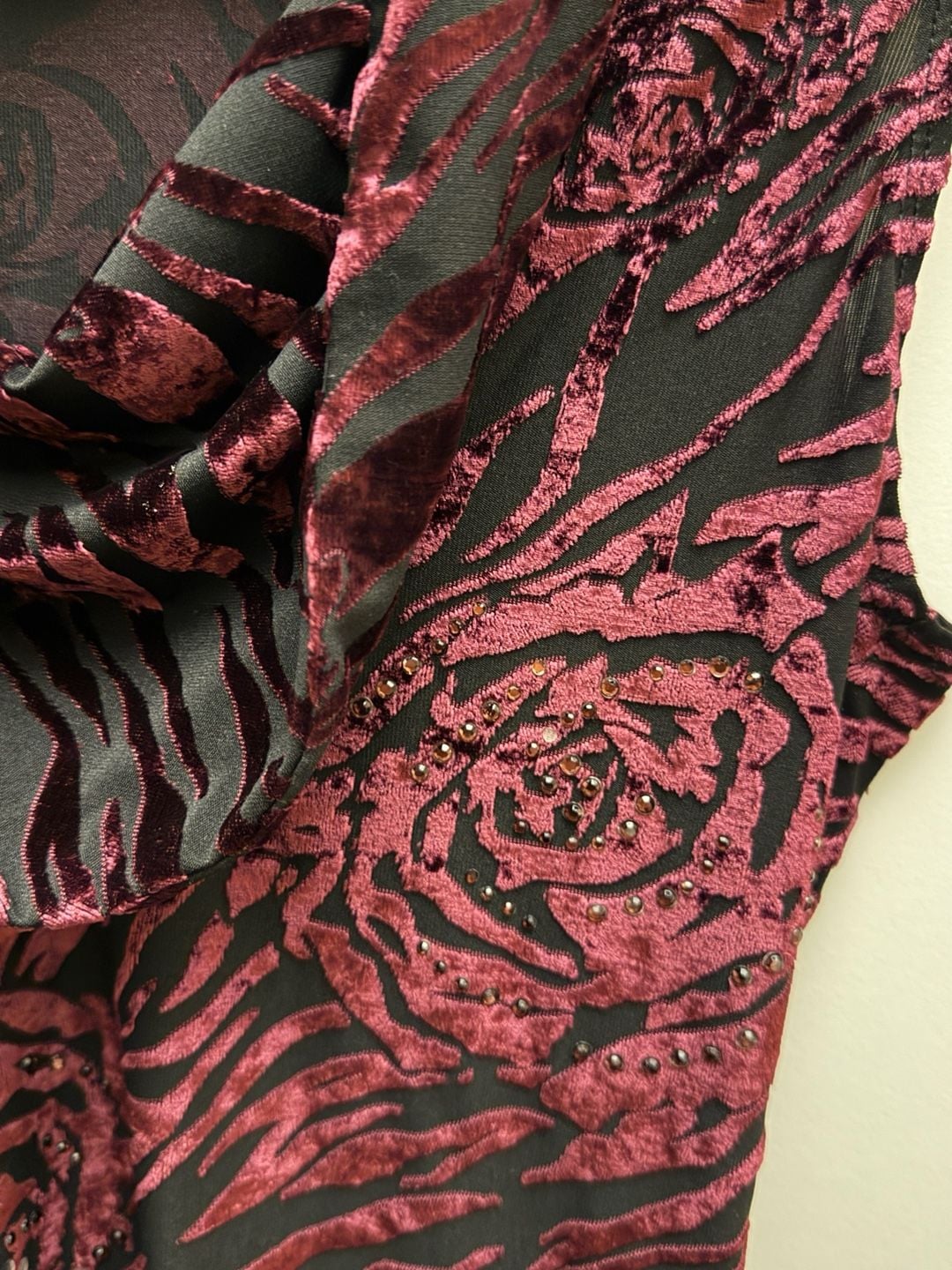 Express Cowl Neck Sleeveless Top Size S Black Burgundy Velvet Burnout 7