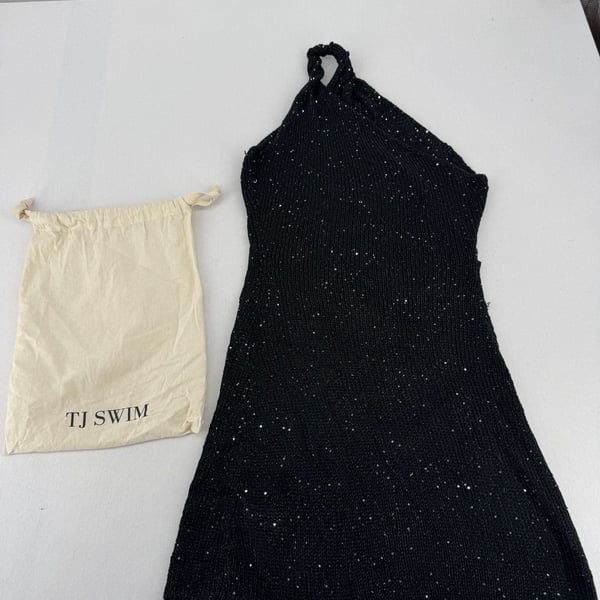 TJ Swim Dress Size XS/S Black Sequin Halter Mini