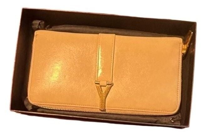 Saint Laurent Classic Y Ligne Zip Around Wallet Beige Leather 2