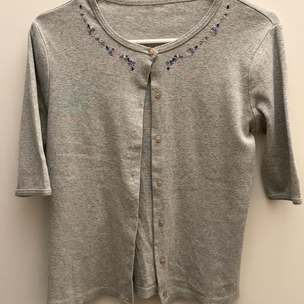 Floral Embroidered Gray Cardigan