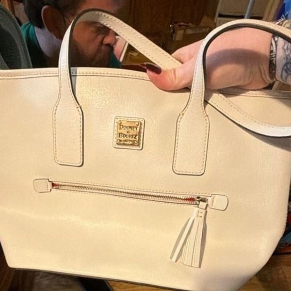 Dooney & Bourke Saffiano Leather Zip Top Tote White Handbag