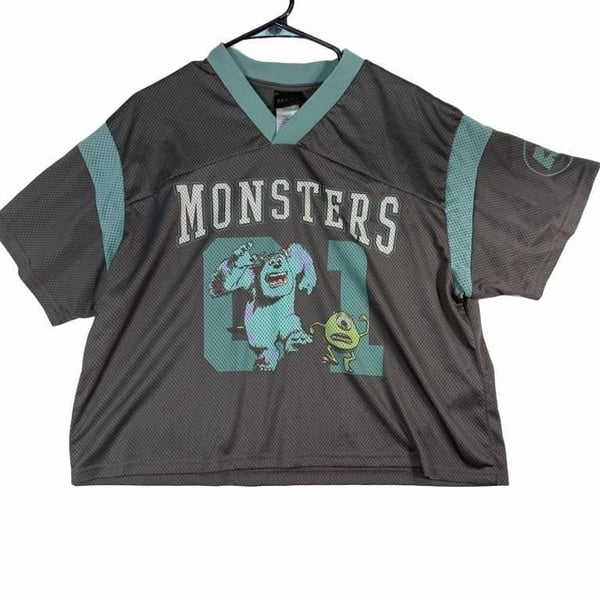 Pixar Monsters Inc Mesh Jersey Size L Gray Sulley Mike Wazowski