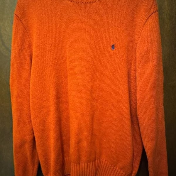 Vintage Polo by Ralph Lauren Men's Orange Crewneck 100% Cotton Knit Sweater