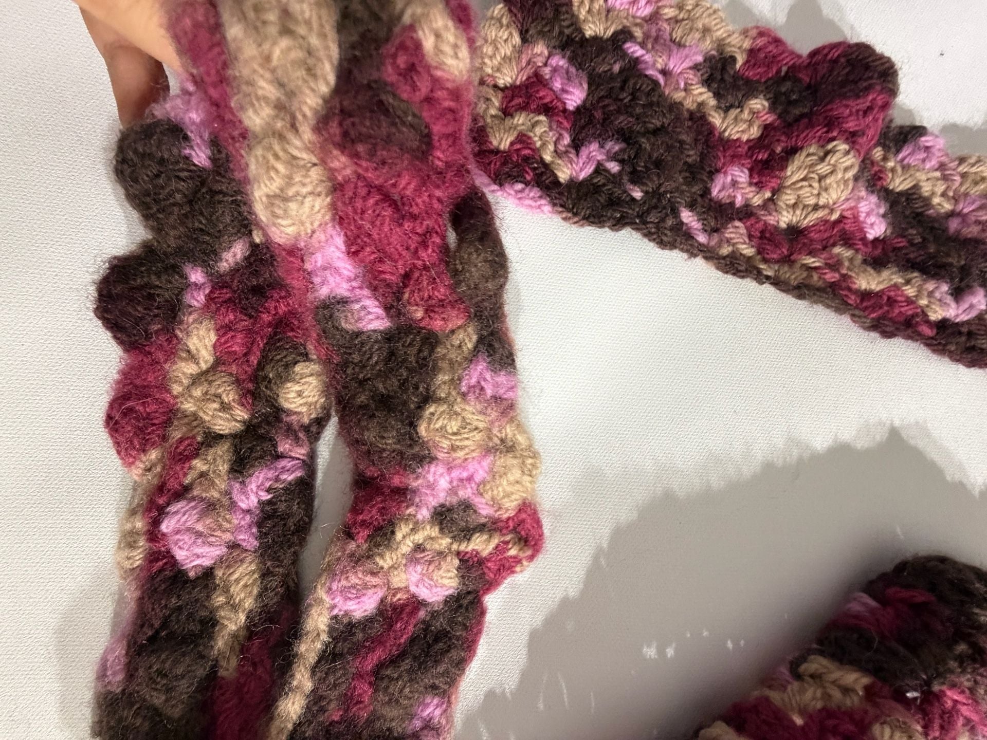 Handmade Crochet Knit Scarf & Headband Set Purple Brown 2