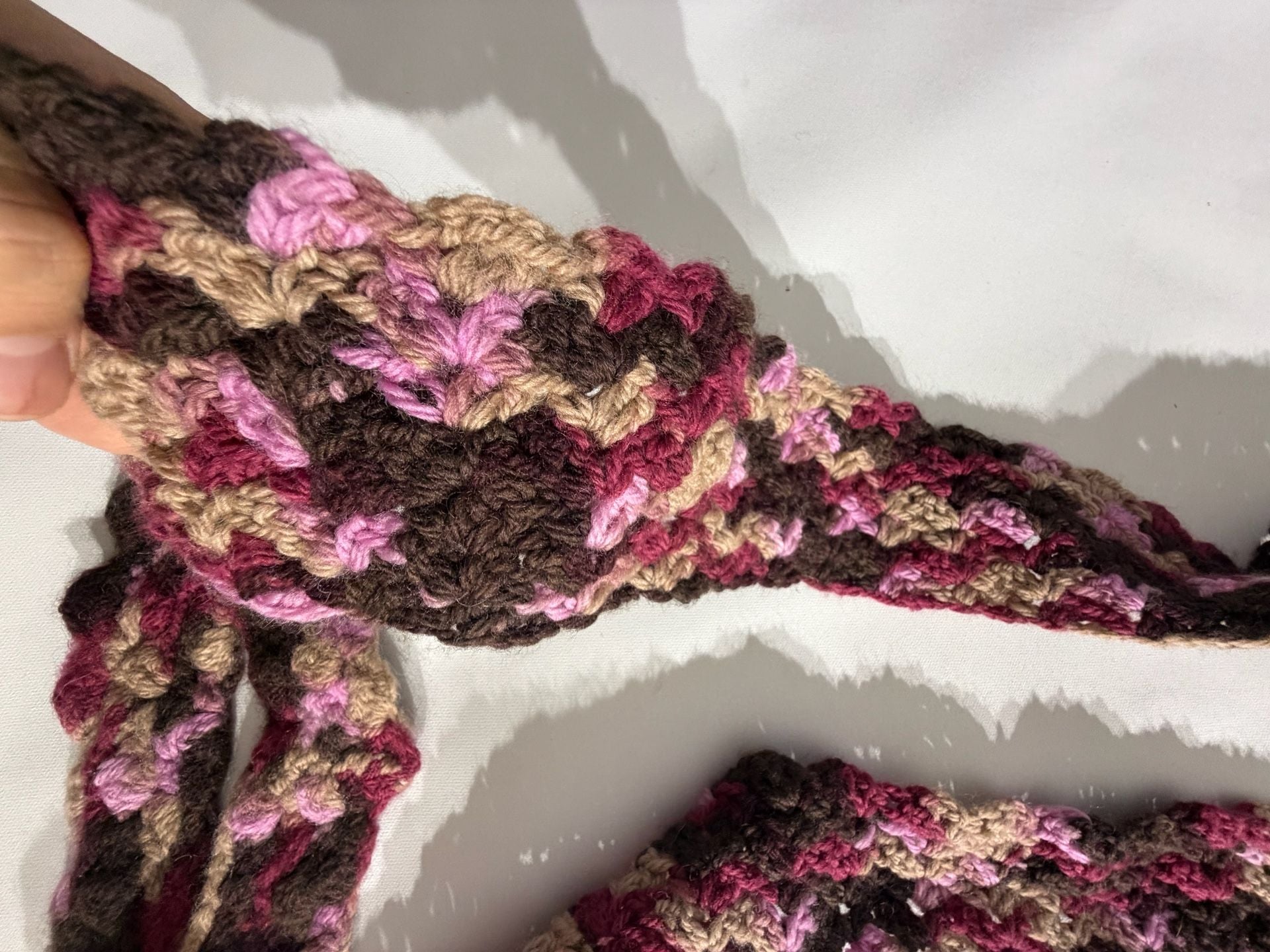 Handmade Crochet Knit Scarf & Headband Set Purple Brown 3