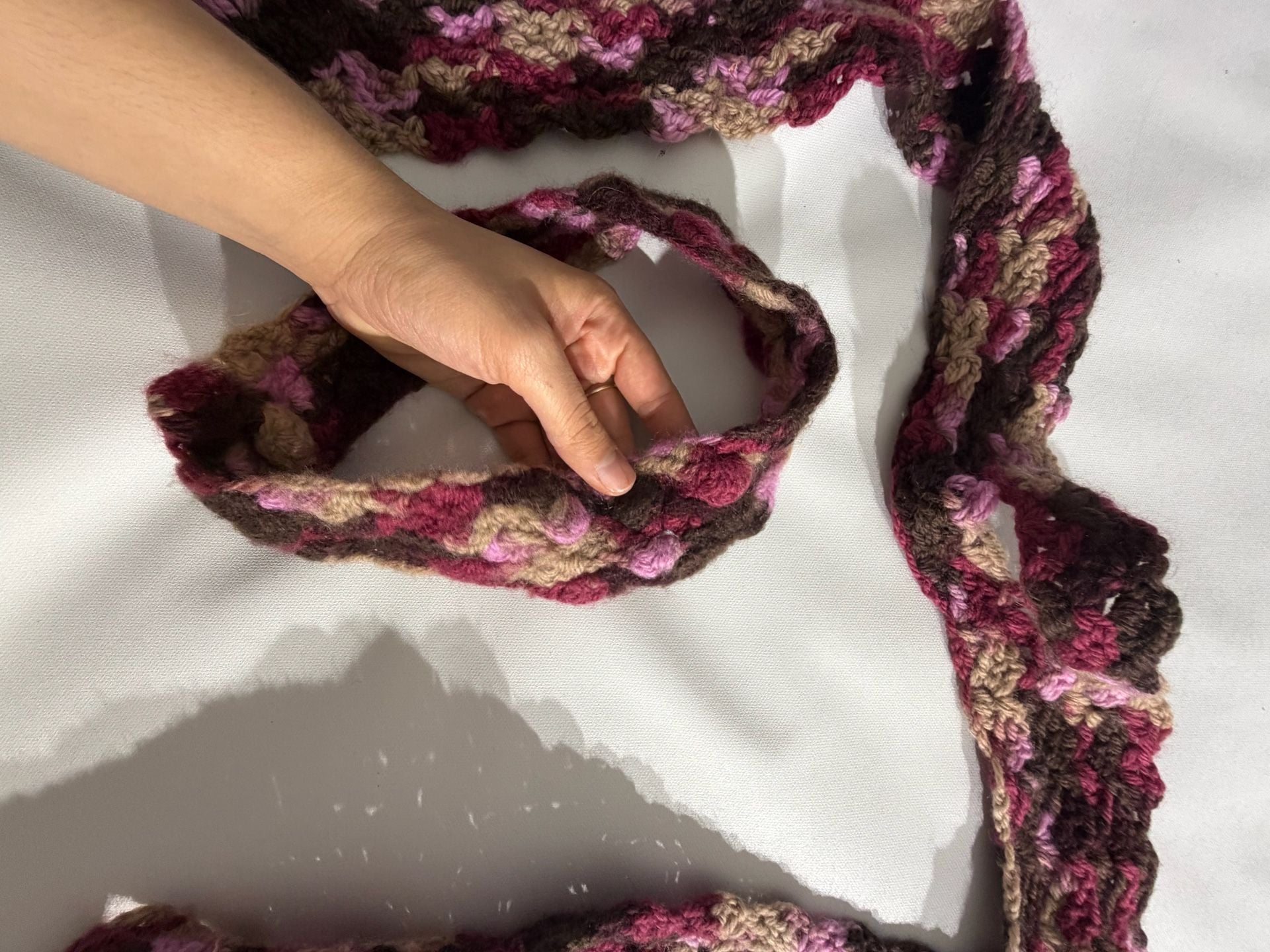 Handmade Crochet Knit Scarf & Headband Set Purple Brown 4