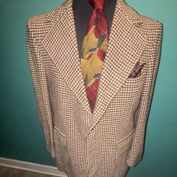 Brookfield Houndstooth Sport Coat Blazer Brown Wool Jacket 44