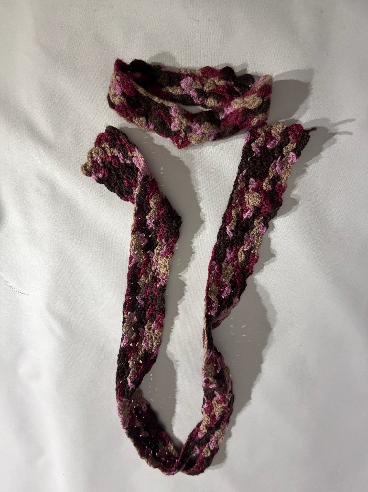 Handmade Crochet Knit Scarf & Headband Set Purple Brown 1