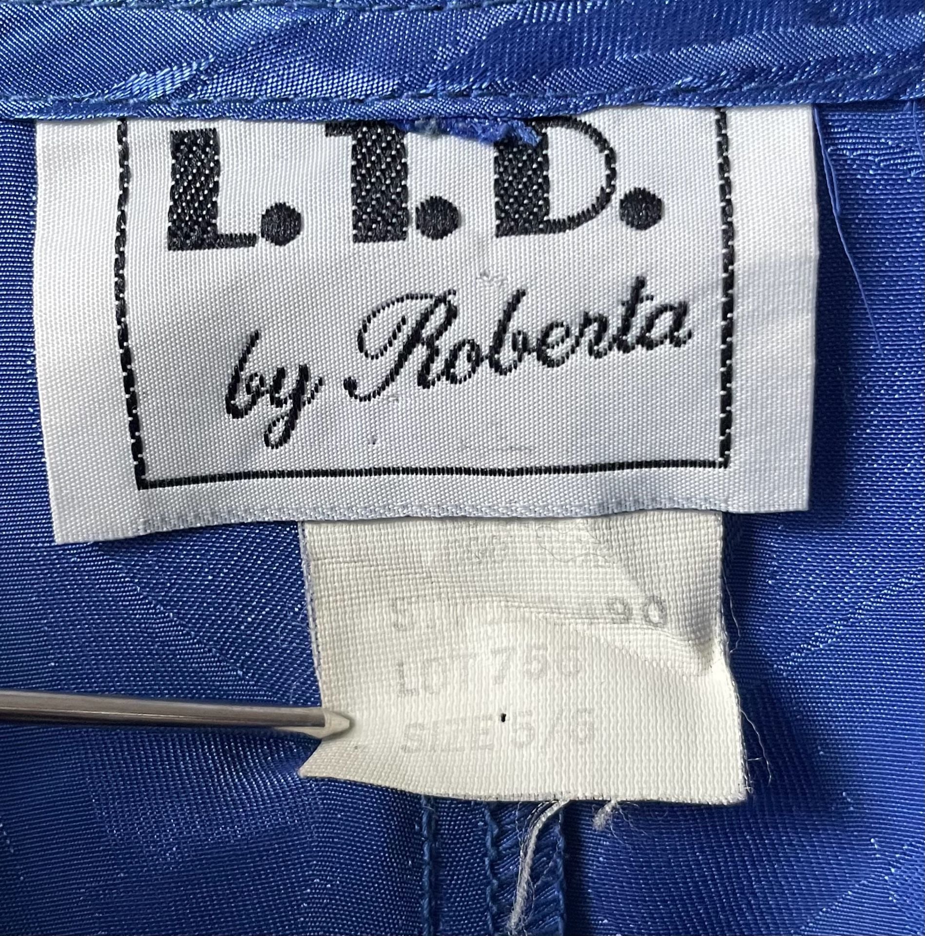Vintage 80s L.I.D. by Roberta Cobalt Blue Satin Jacquard Belted Dress 5