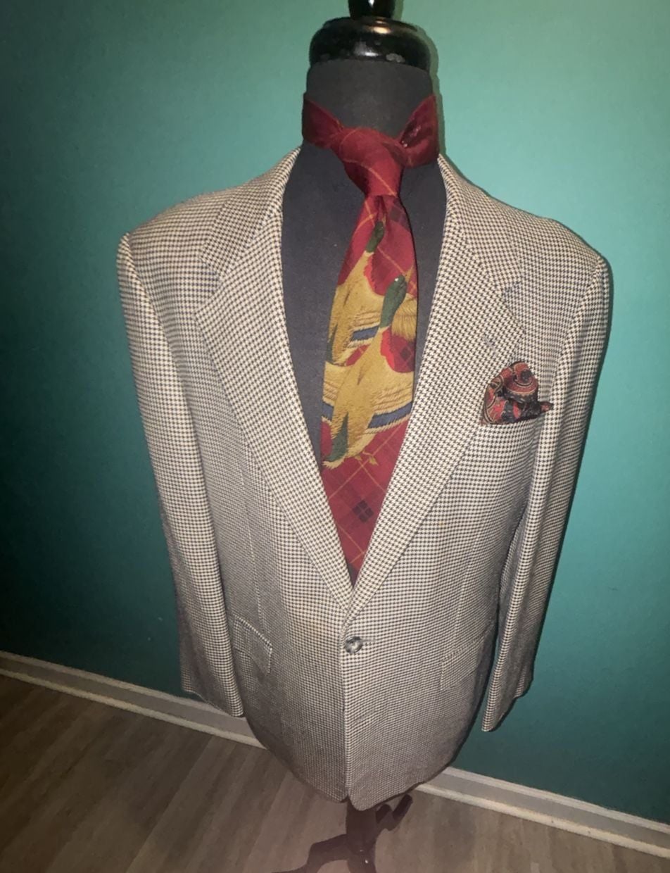Hickey Freeman Canterbury Houndstooth Sport Coat Size 40 Reg Silk Wool 2